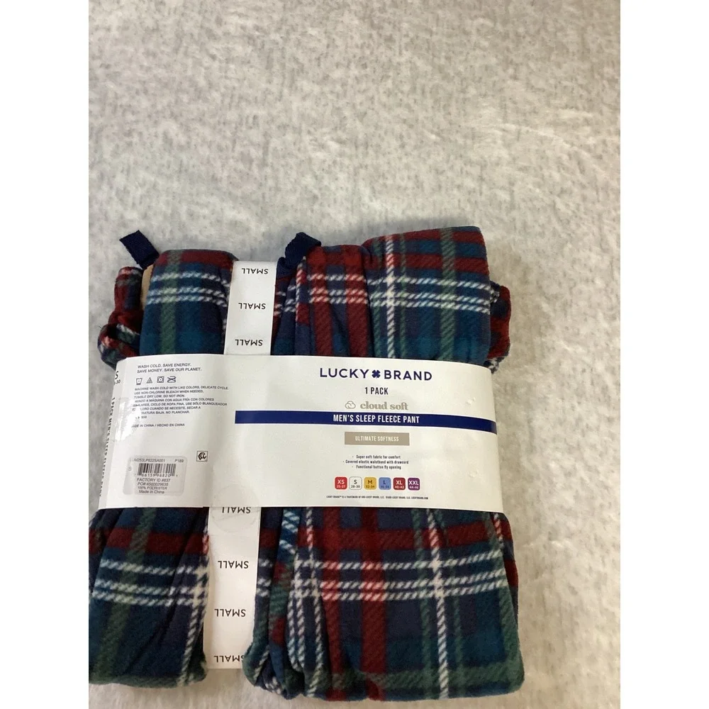 Lucky Brand Mens Cloud Soft Fleece Sleep Pant Plaid Navy Red Green Small NEW‎